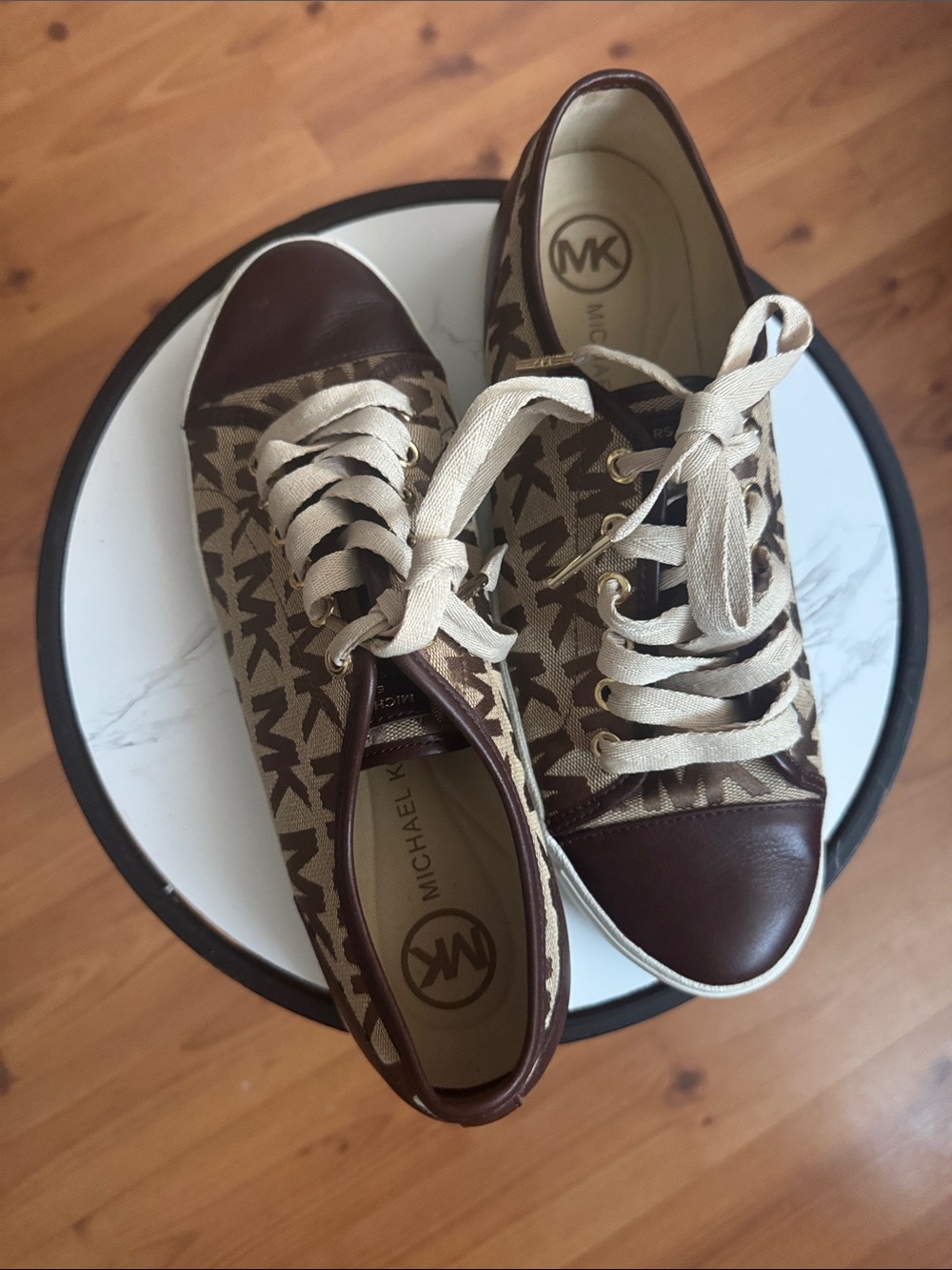 Michael Kors Brown and Cream Logo Canvas Low-Top Sneakers